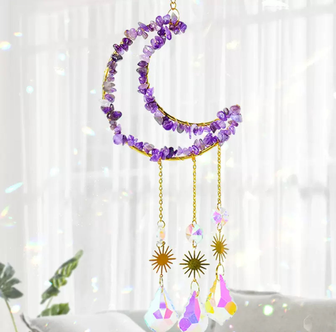 Crystal Suncatcher Wind Charm (Amethyst or Rainbow Fluorite)