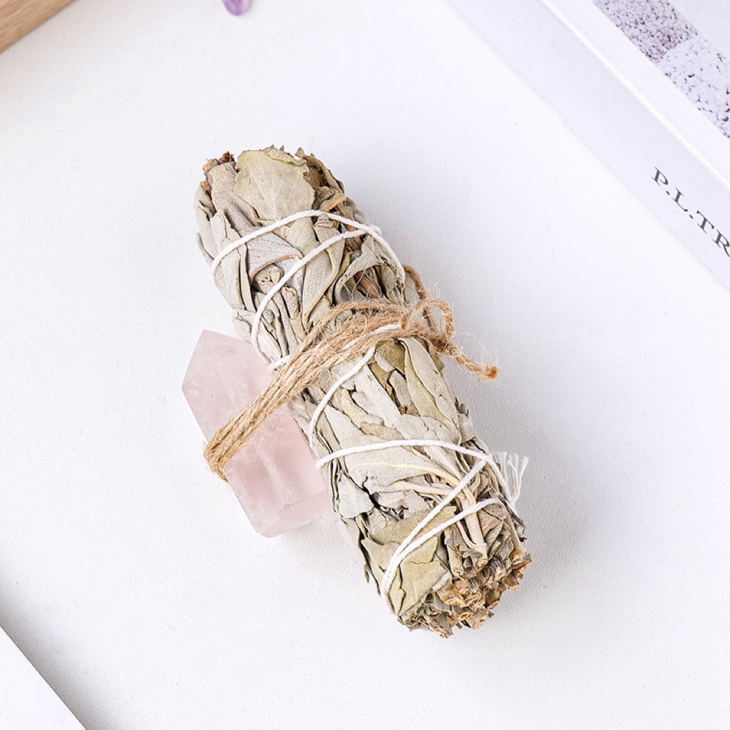 White Sage California Smudge Stick Crystal Tower Point Cleansing Positive Bundle