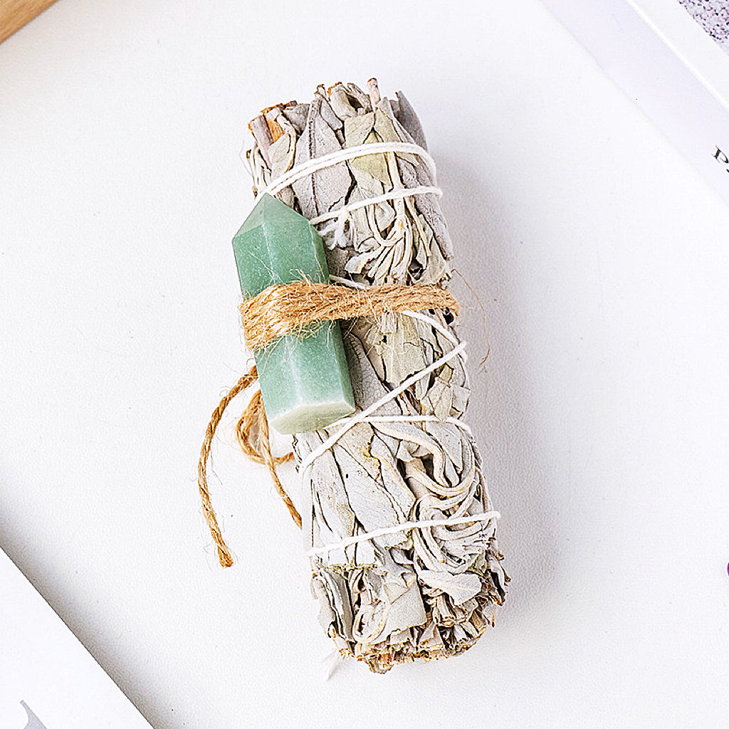 White Sage California Smudge Stick Crystal Tower Point Cleansing Positive Bundle