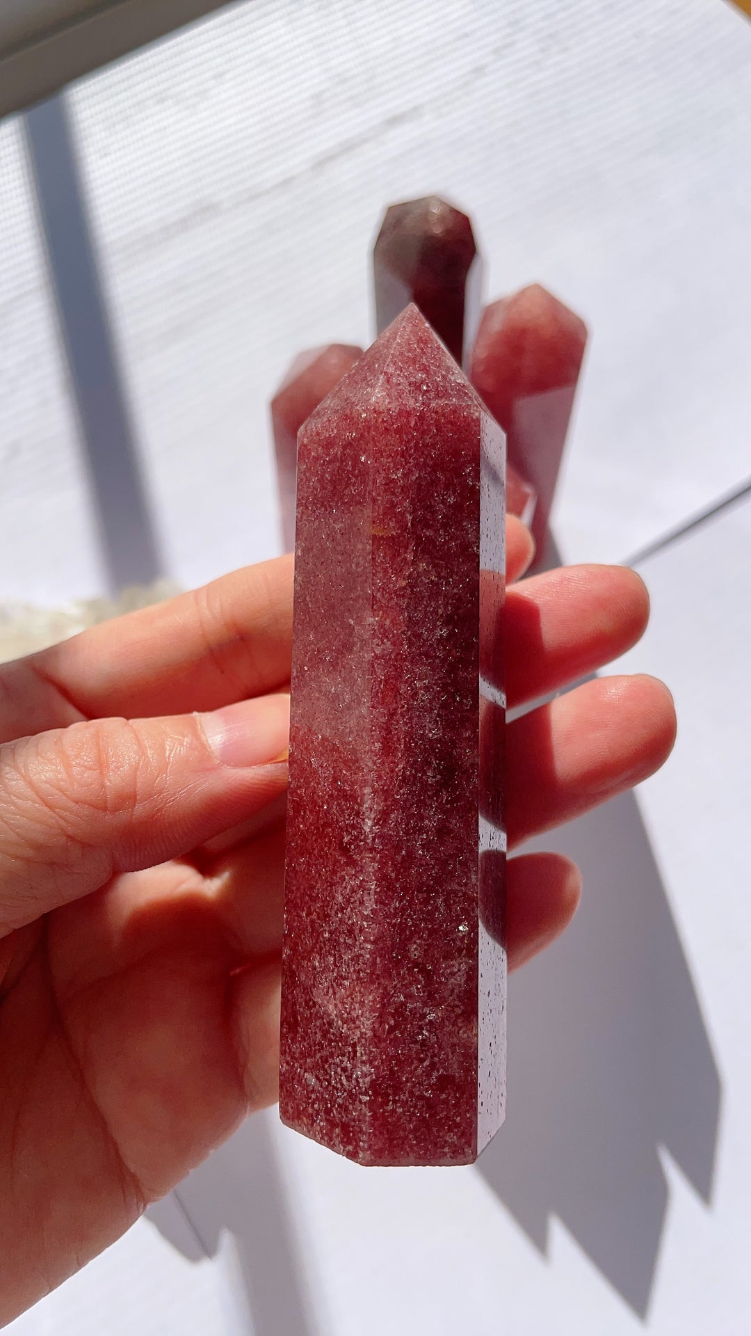 Red Strawberry Quartz Crystal Tower Point Generator