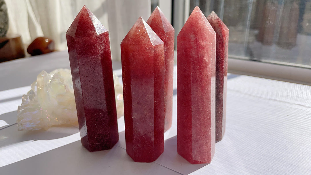 Red Strawberry Quartz Crystal Tower Point Generator