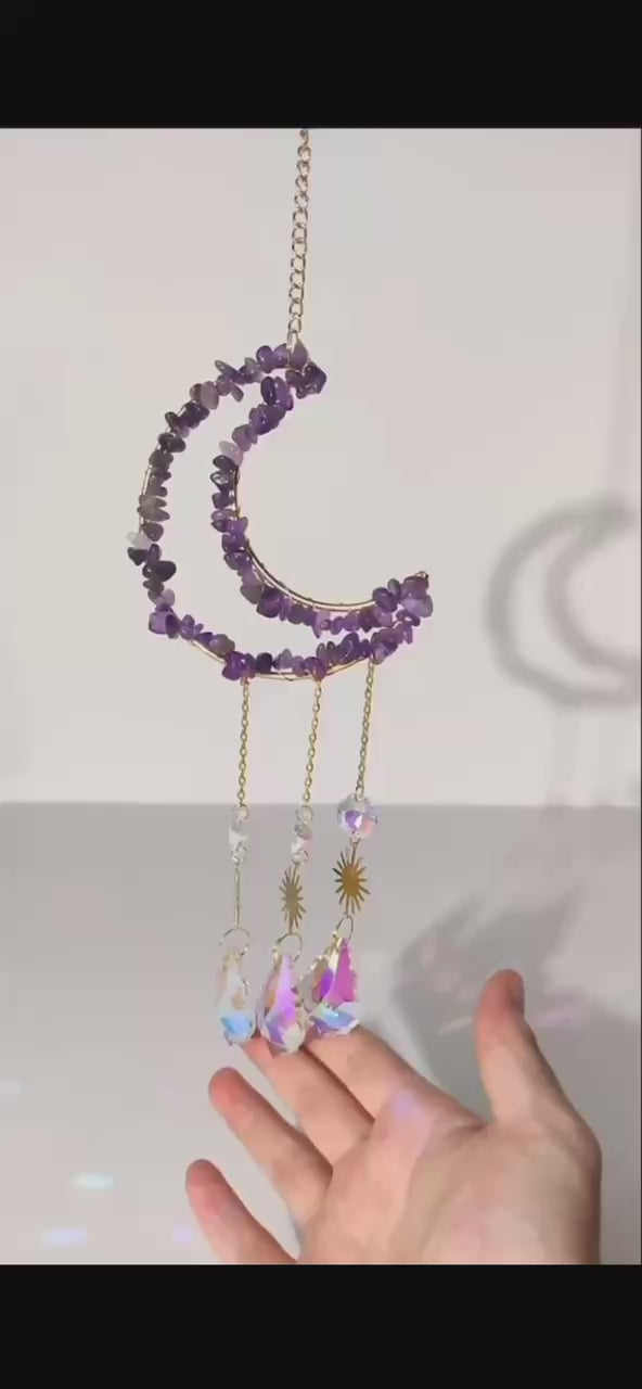 Crystal Suncatcher Wind Charm (Amethyst or Rainbow Fluorite)